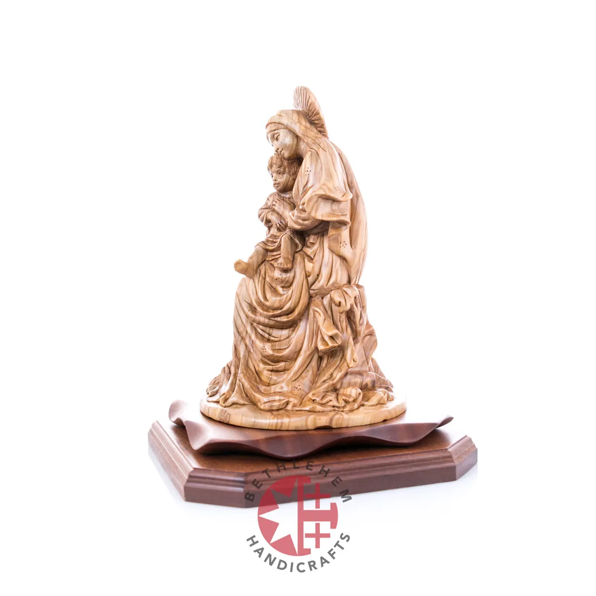 Crowned Virgin Mary with Baby Jesus, 11 Olive Wood Carving Statue from Bethlehem