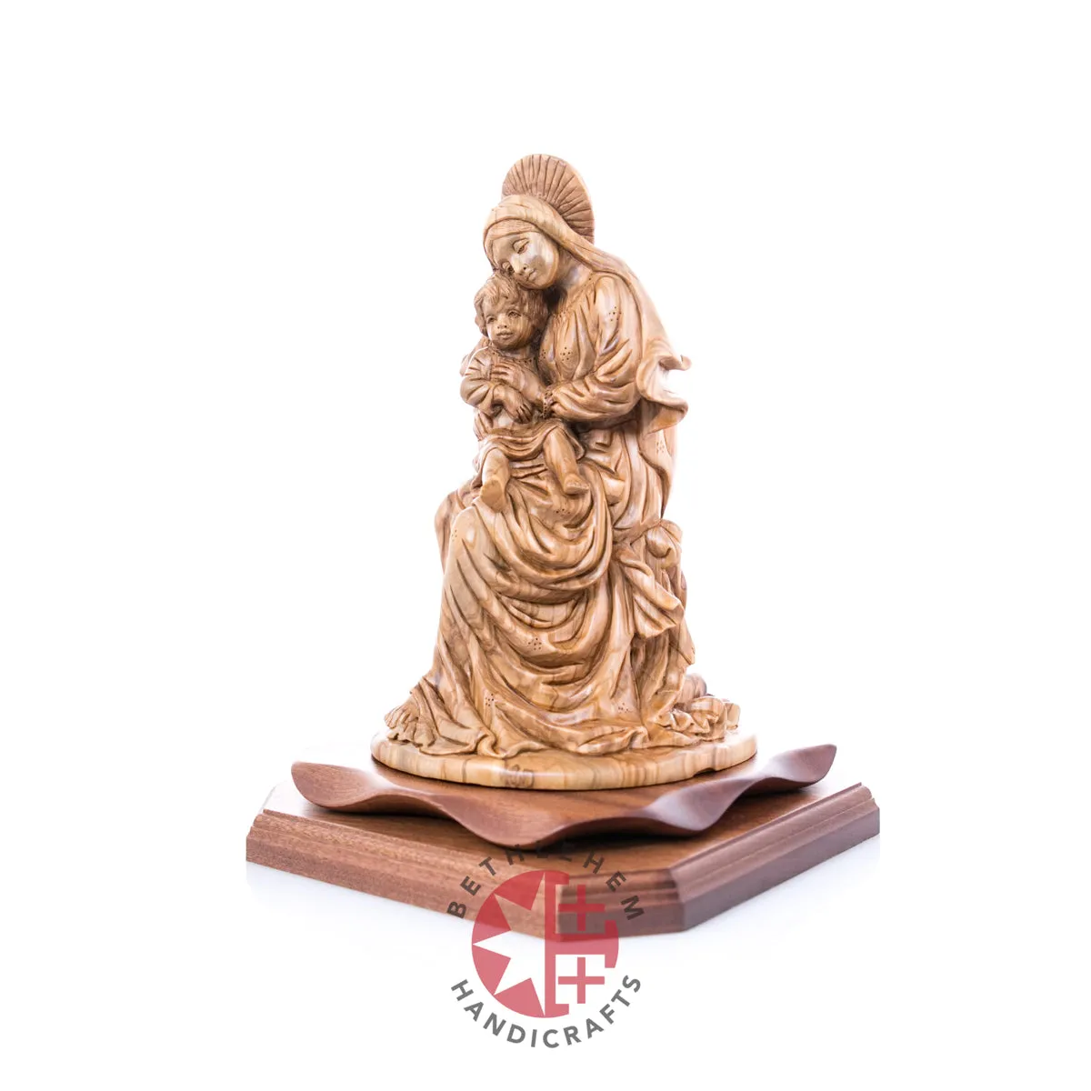 Crowned Virgin Mary with Baby Jesus, 11 Olive Wood Carving Statue from Bethlehem