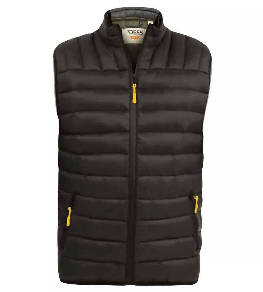 D555 Big Mens Black Puffer Gilet Jacket With Khaki Lining (WICKHAM 2)