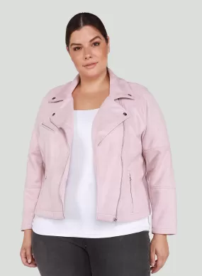 Dex Plus Faux Suede Moto Jacket in Petal Pink