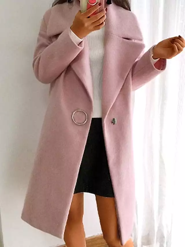 Elegant Pink Long Overcoat for Women's Winter Warmth