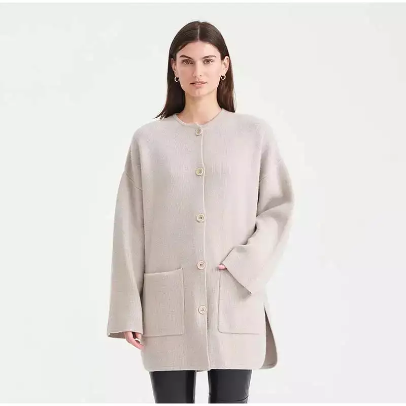 Elegant Solid Scarf Collar Overcoat Women Long Sleeve Pocket Single Breasted Jacket 2023 Autumn Winter Office Lady Outerwear