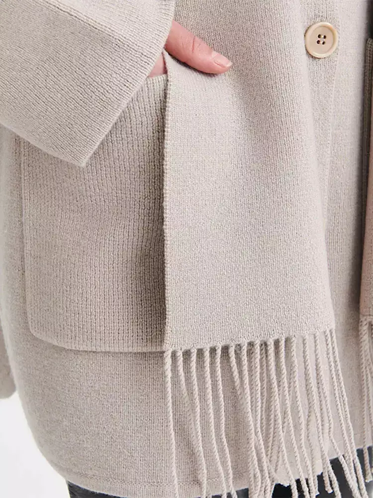 Elegant Solid Scarf Collar Overcoat Women Long Sleeve Pocket Single Breasted Jacket 2023 Autumn Winter Office Lady Outerwear