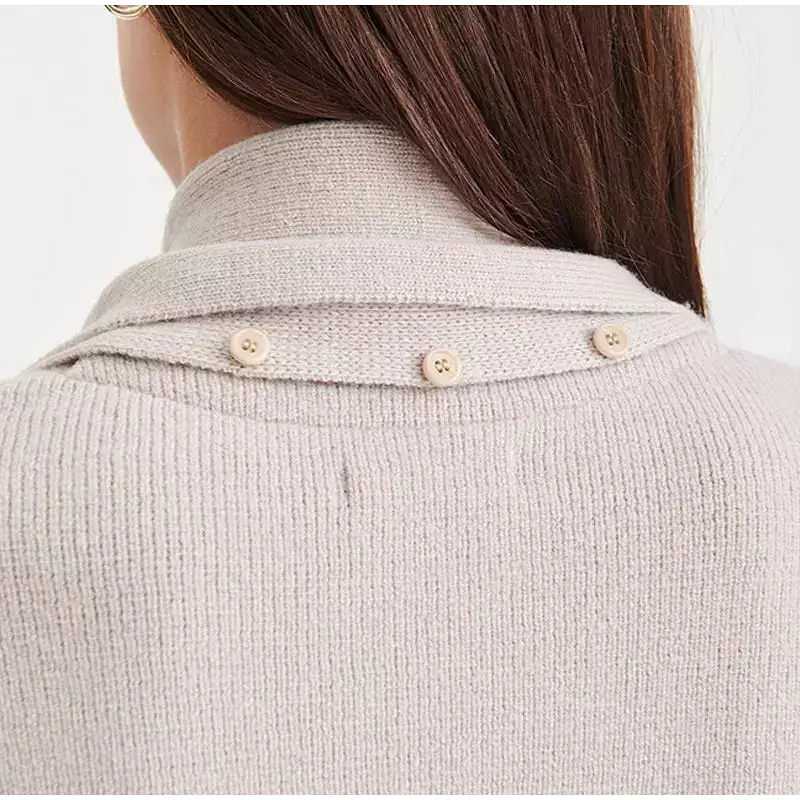 Elegant Solid Scarf Collar Overcoat Women Long Sleeve Pocket Single Breasted Jacket 2023 Autumn Winter Office Lady Outerwear