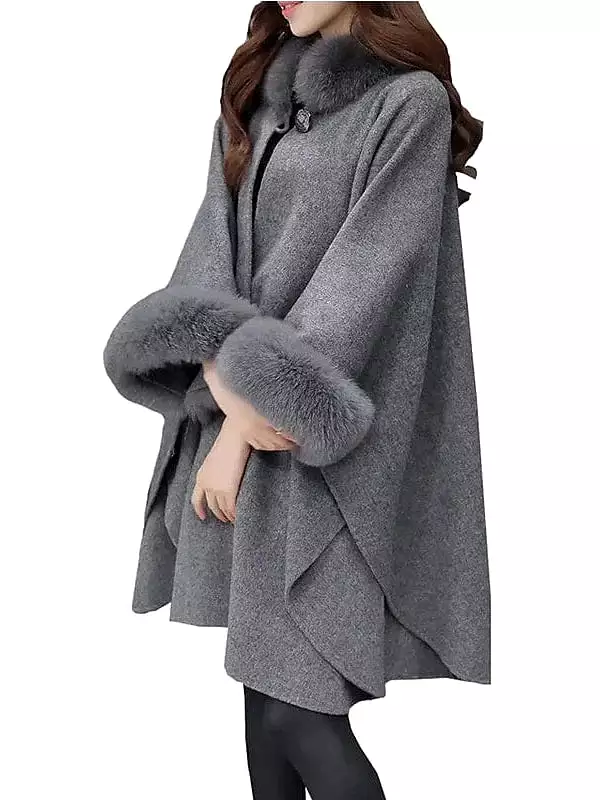 Elegant Women's Faux Fur Lapel Cloak/Cape Overcoat