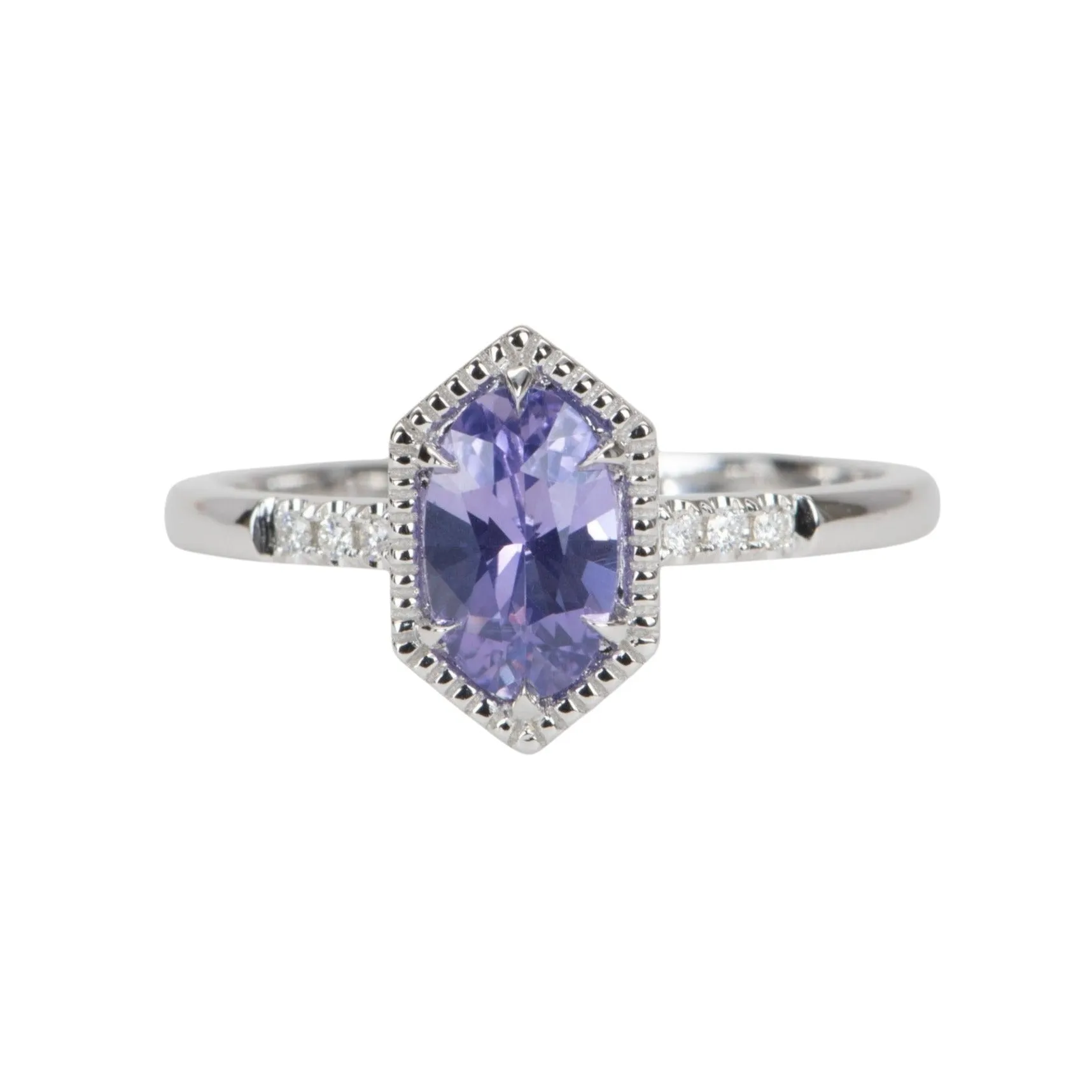 Elongated Lavender Purple Sapphire 14K White Gold Engagement Ring R6574