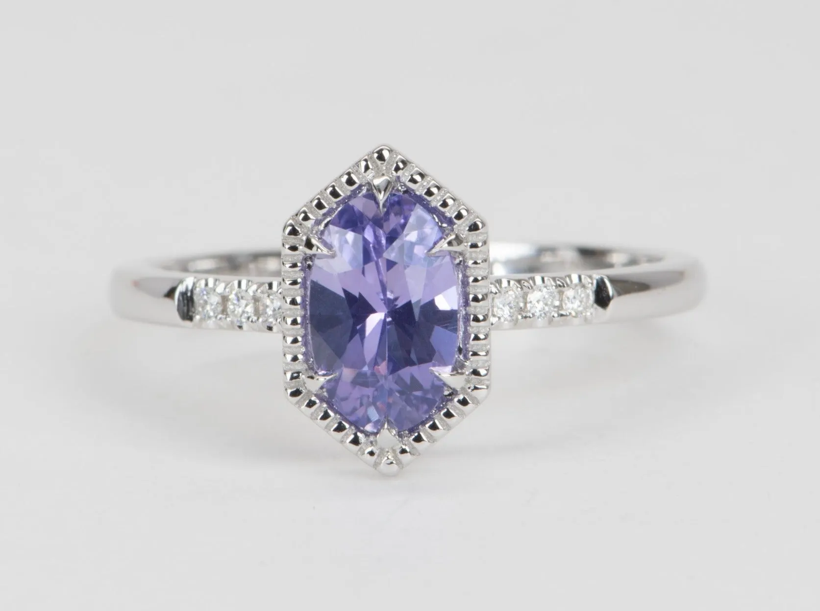 Elongated Lavender Purple Sapphire 14K White Gold Engagement Ring R6574