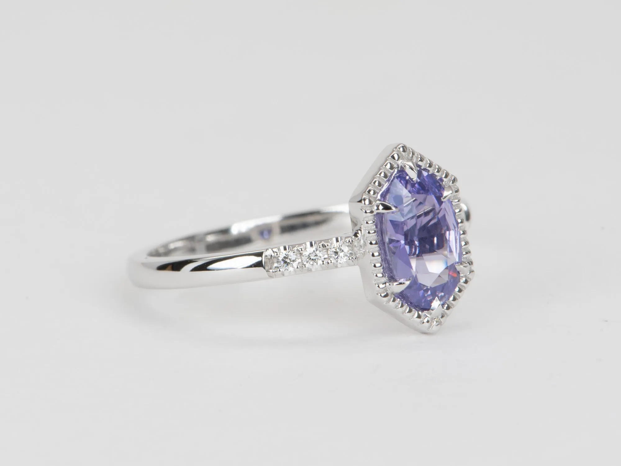 Elongated Lavender Purple Sapphire 14K White Gold Engagement Ring R6574