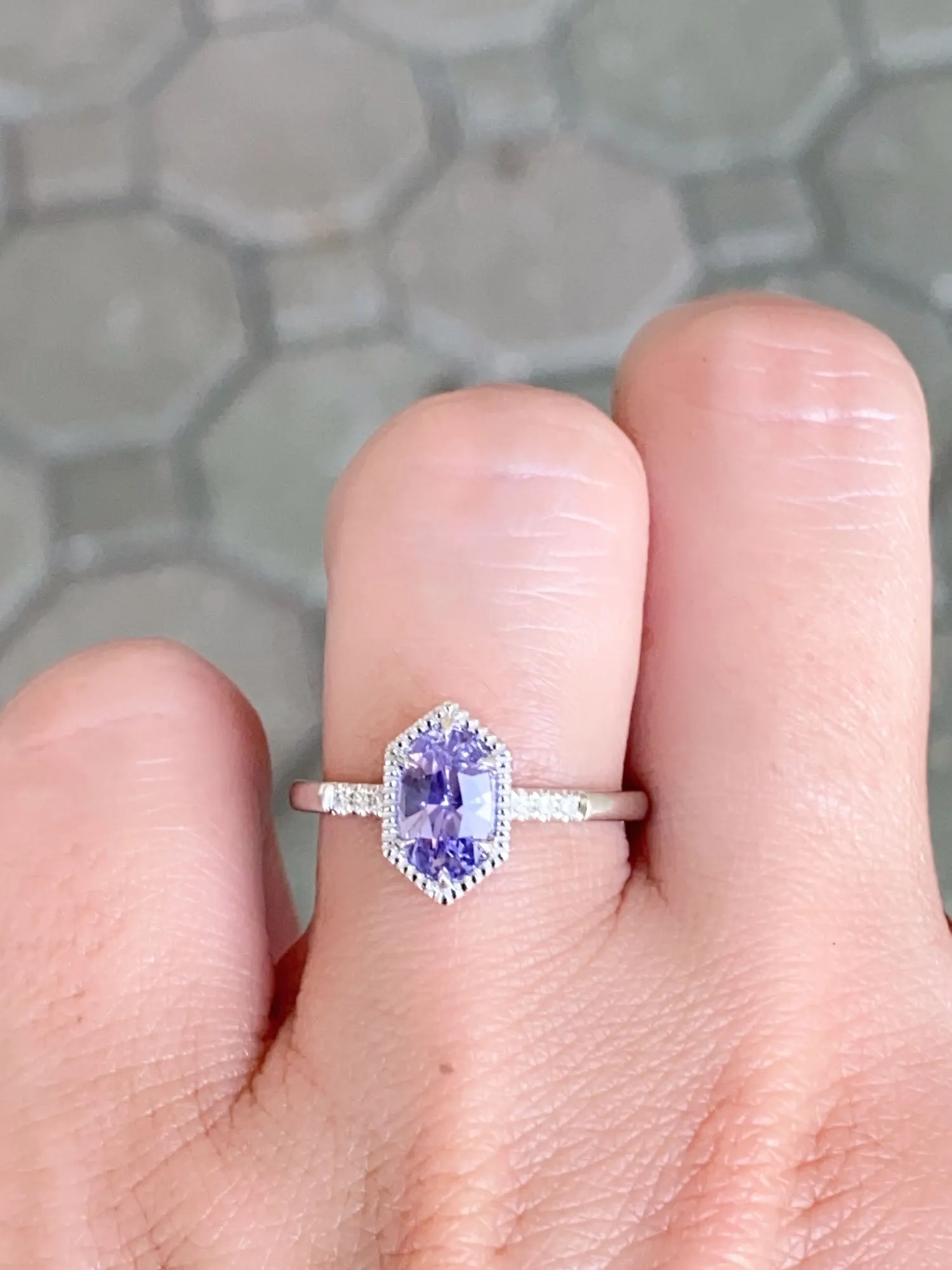 Elongated Lavender Purple Sapphire 14K White Gold Engagement Ring R6574