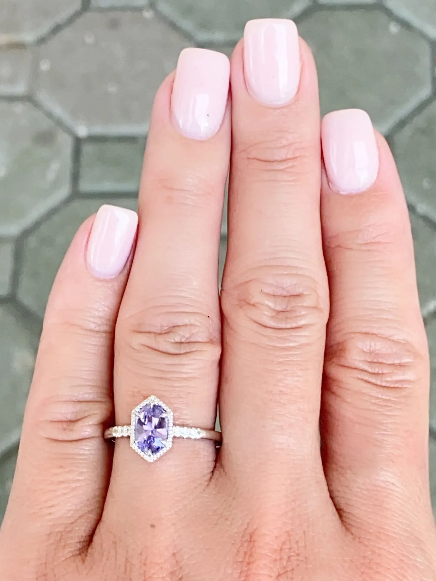 Elongated Lavender Purple Sapphire 14K White Gold Engagement Ring R6574