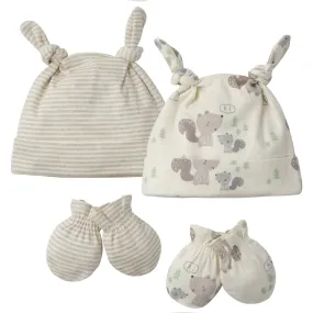 Gerber 4-Piece Baby Boys Squirrel Organic Caps and Mittens Set