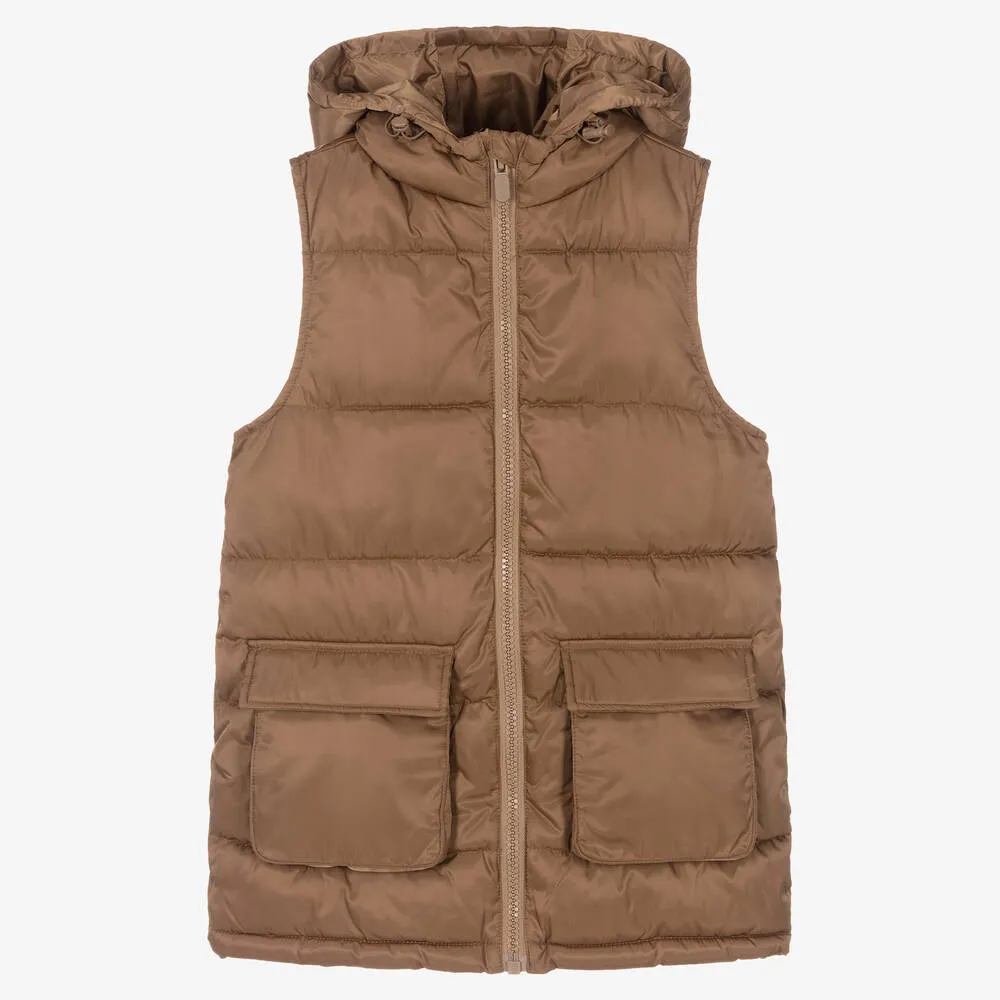 Girls Brown Hooded Gilet Jacket