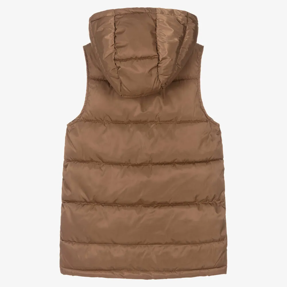 Girls Brown Hooded Gilet Jacket