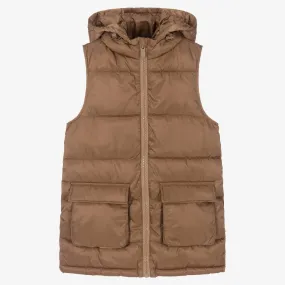 Girls Brown Hooded Gilet Jacket