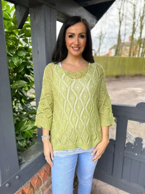 Green Crochet Patterned Batwing Knit Dolly