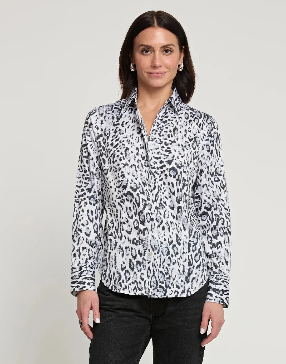 HINSON WU - DIANE LONG SLEEVE SNOW LEOPARD PRINT SATEEN SHIRT