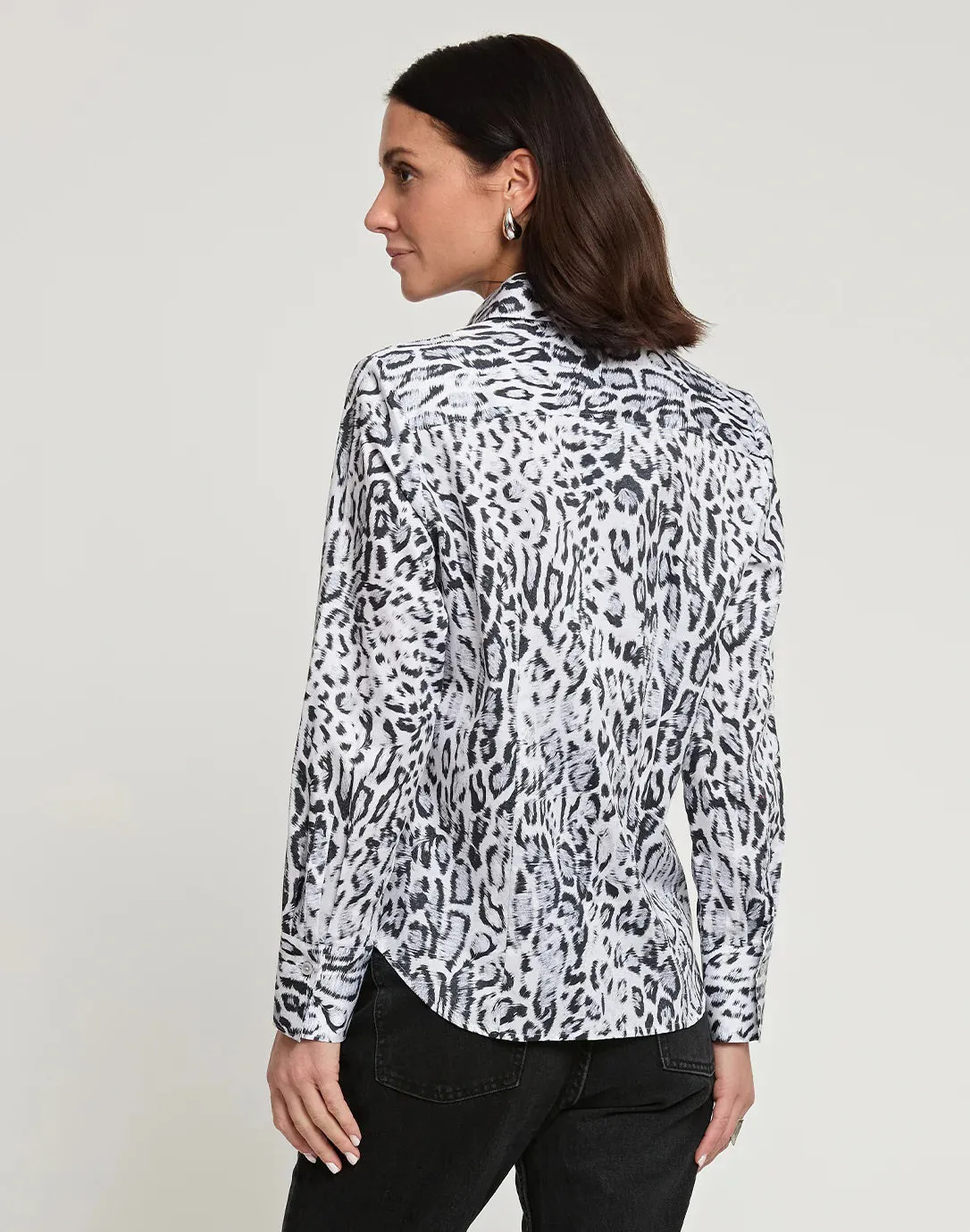 HINSON WU - DIANE LONG SLEEVE SNOW LEOPARD PRINT SATEEN SHIRT