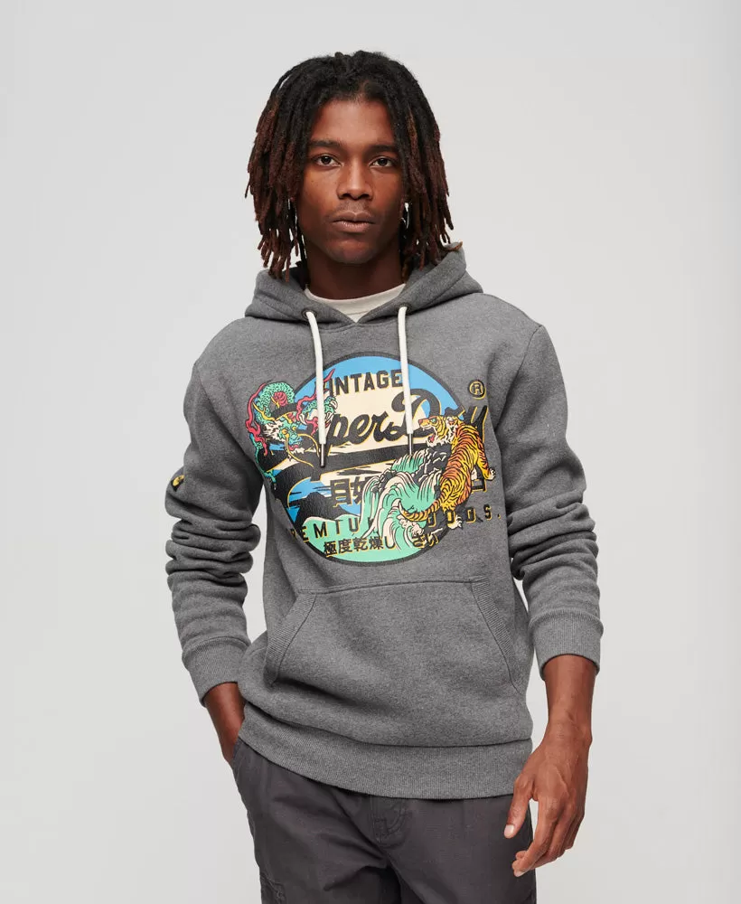 Japanese Vintage Logo Graphic Hoodie | Rich Charcoal Marle