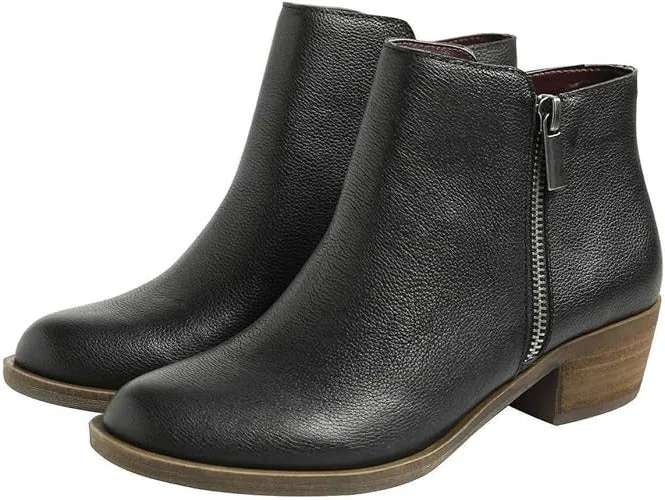 kensie Women's Black Leather Ghita Short Ankle Boots