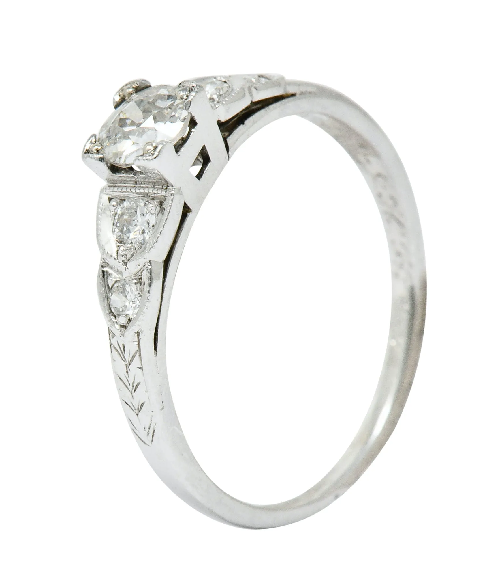 Late Art Deco 0.36 CTW Diamond 14 Karat White Gold Engagement Ring