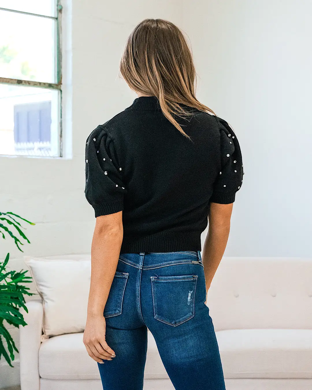 Let it Sparkle Short Sleeve Black Sweater