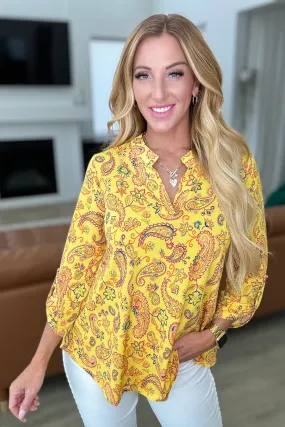 Lizzy Top in Yellow and Navy Paisley