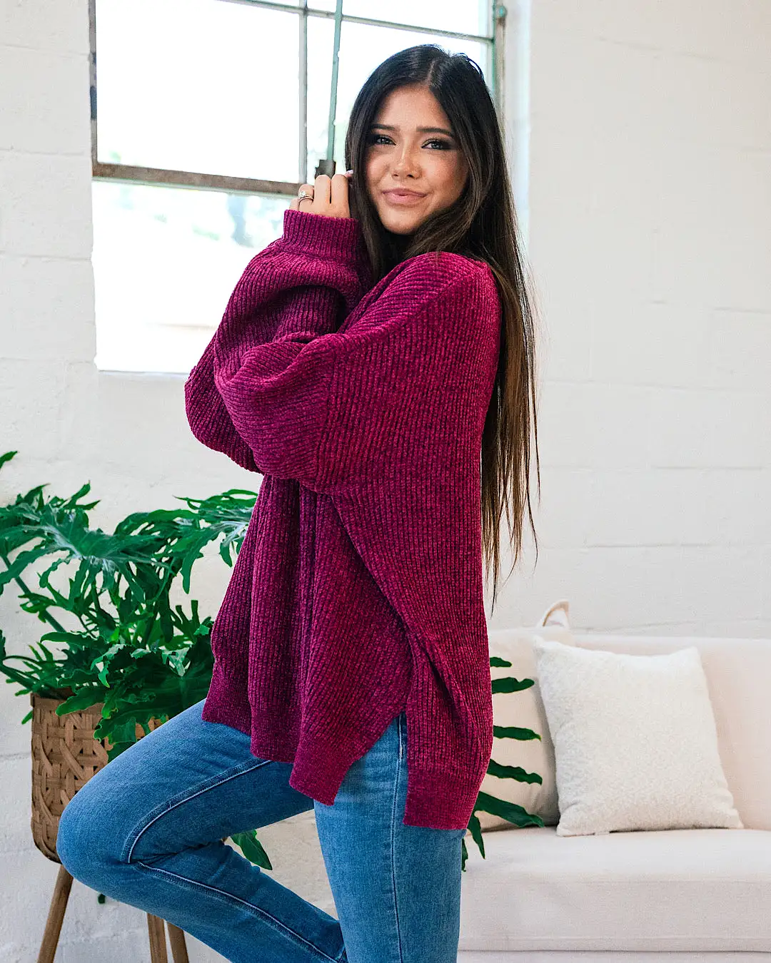 Lost Track Maroon Chenille Sweater