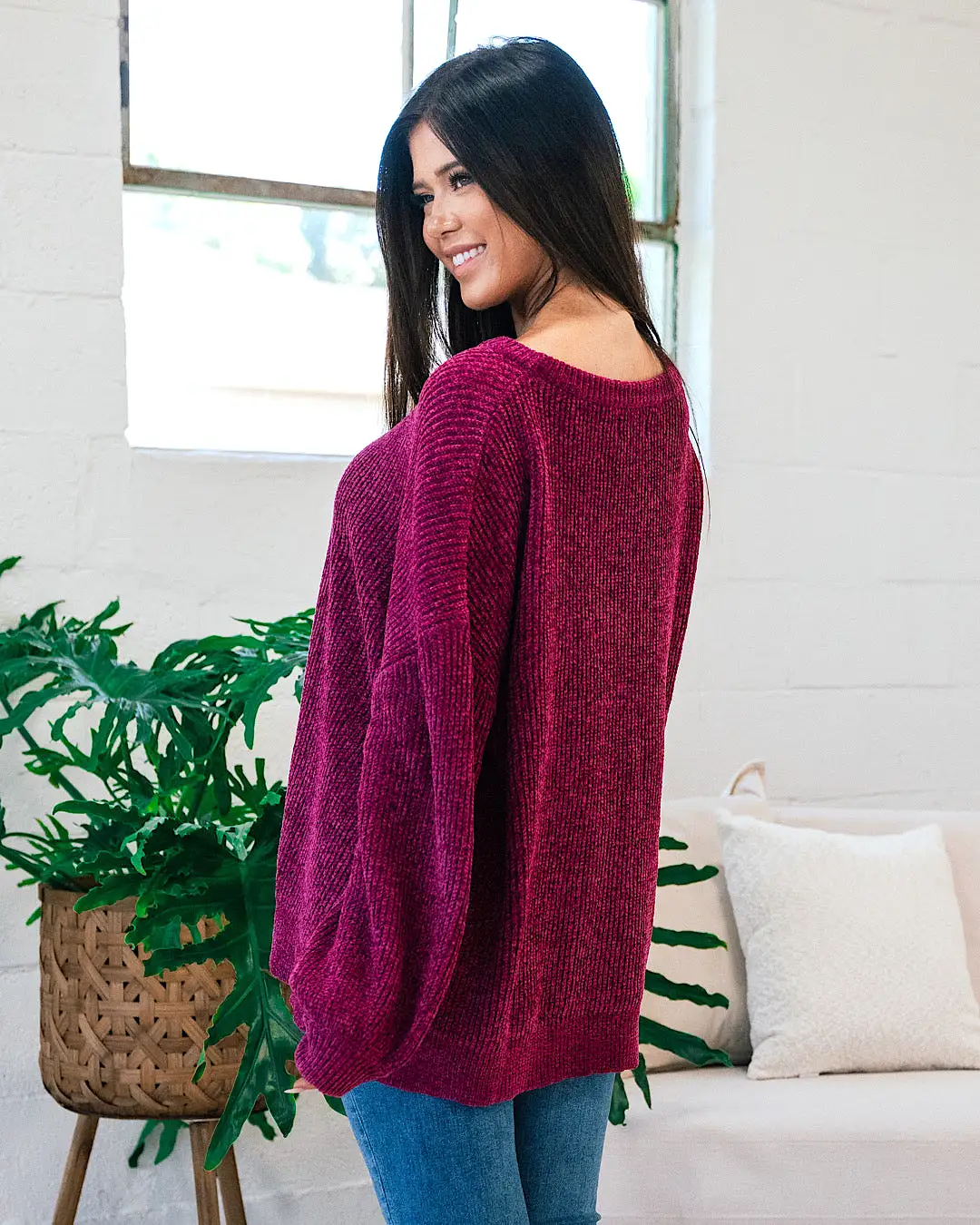 Lost Track Maroon Chenille Sweater