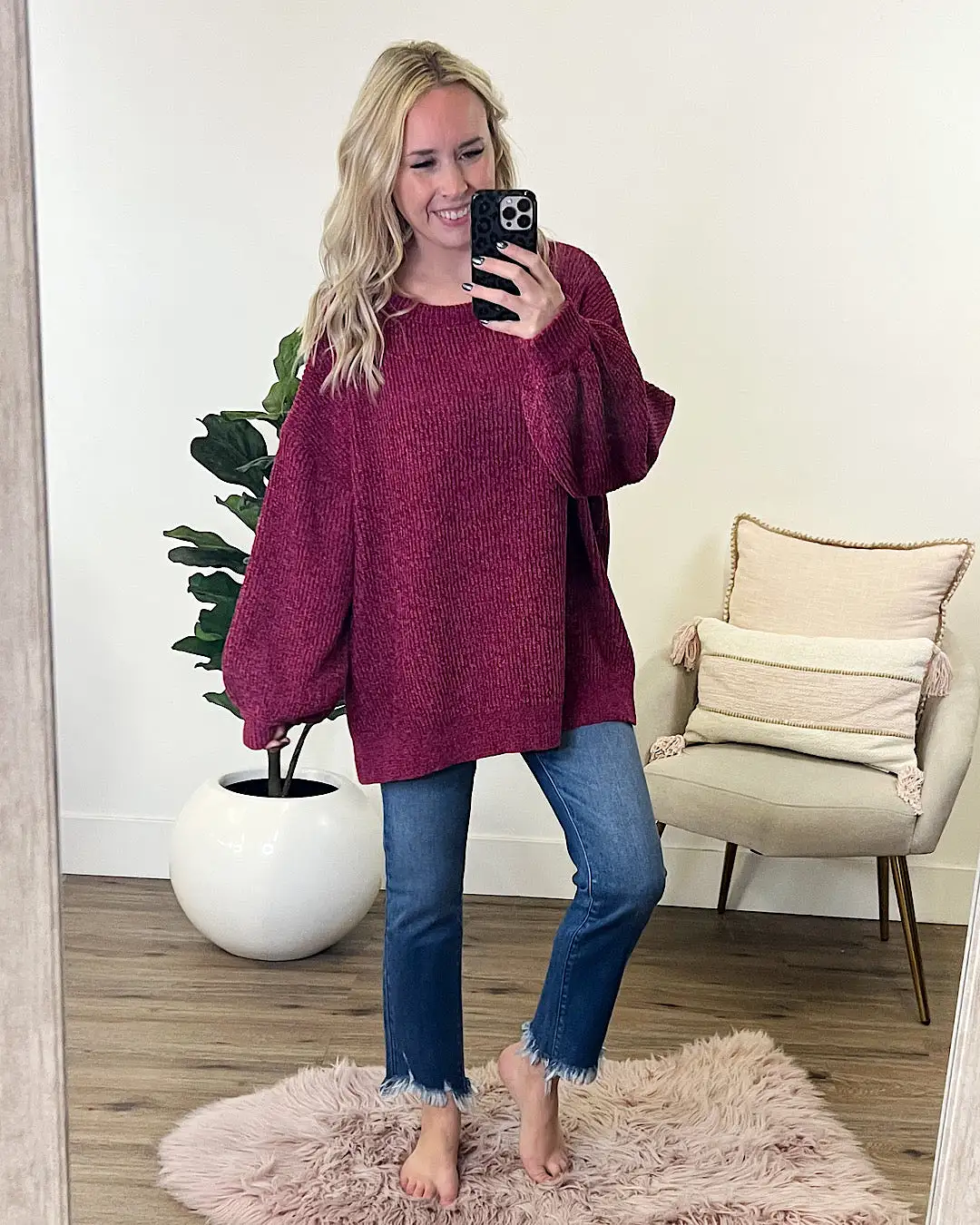 Lost Track Maroon Chenille Sweater