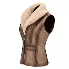 M301BOB - Cuadra brown casual quilted sheepskin leather shearling vest for women