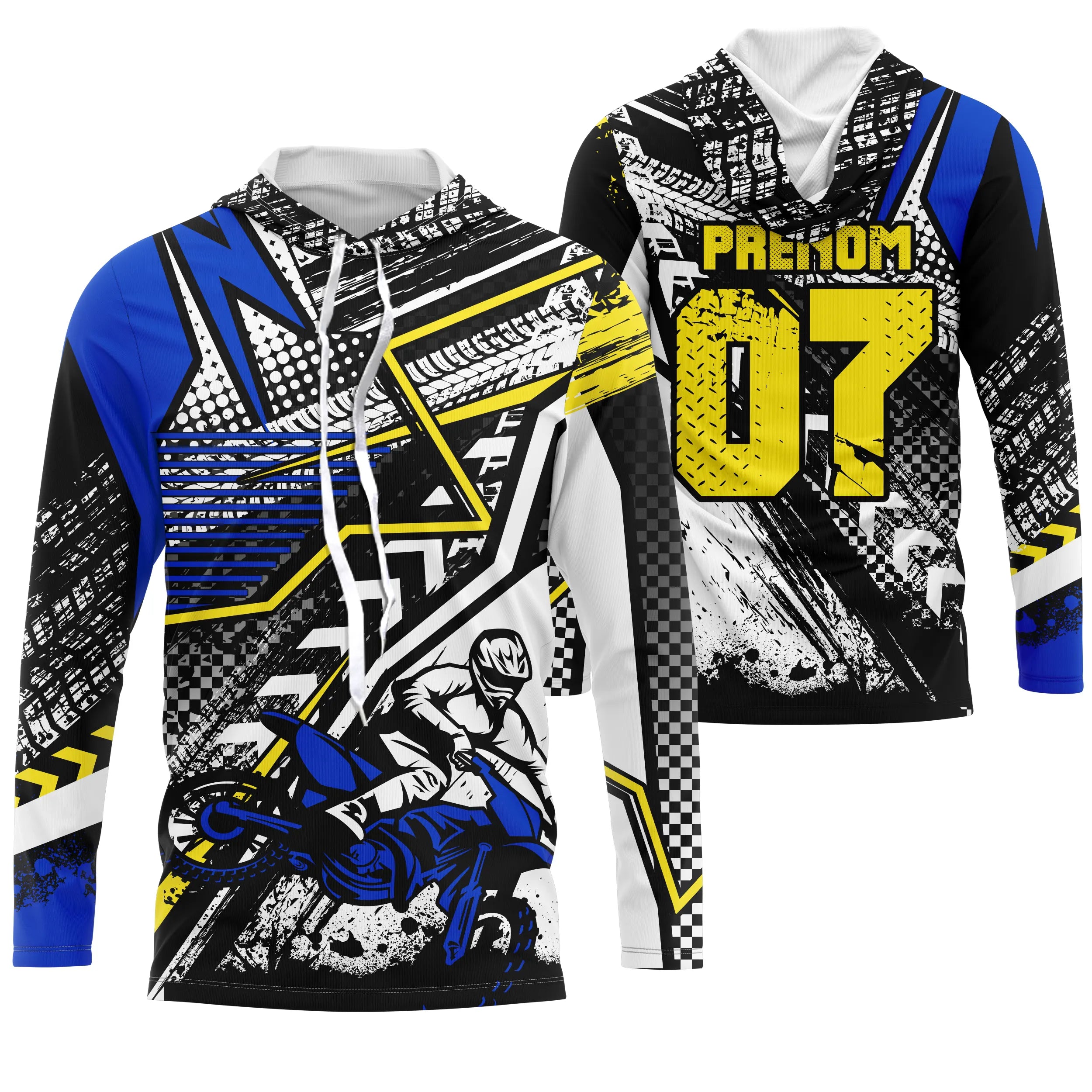 Maillot Cross Protection UV Bleu, Cadeau Personnalisé Pilote Moto Cross, T-shirt De Course Jersey - CT20122228