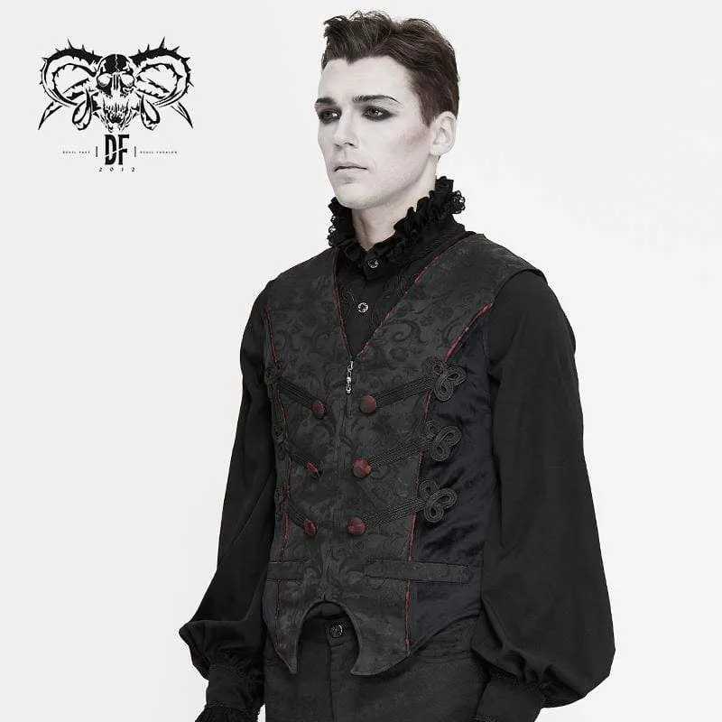 Men's Gothic Contrast Color Zip Jacquard Tailed Vests