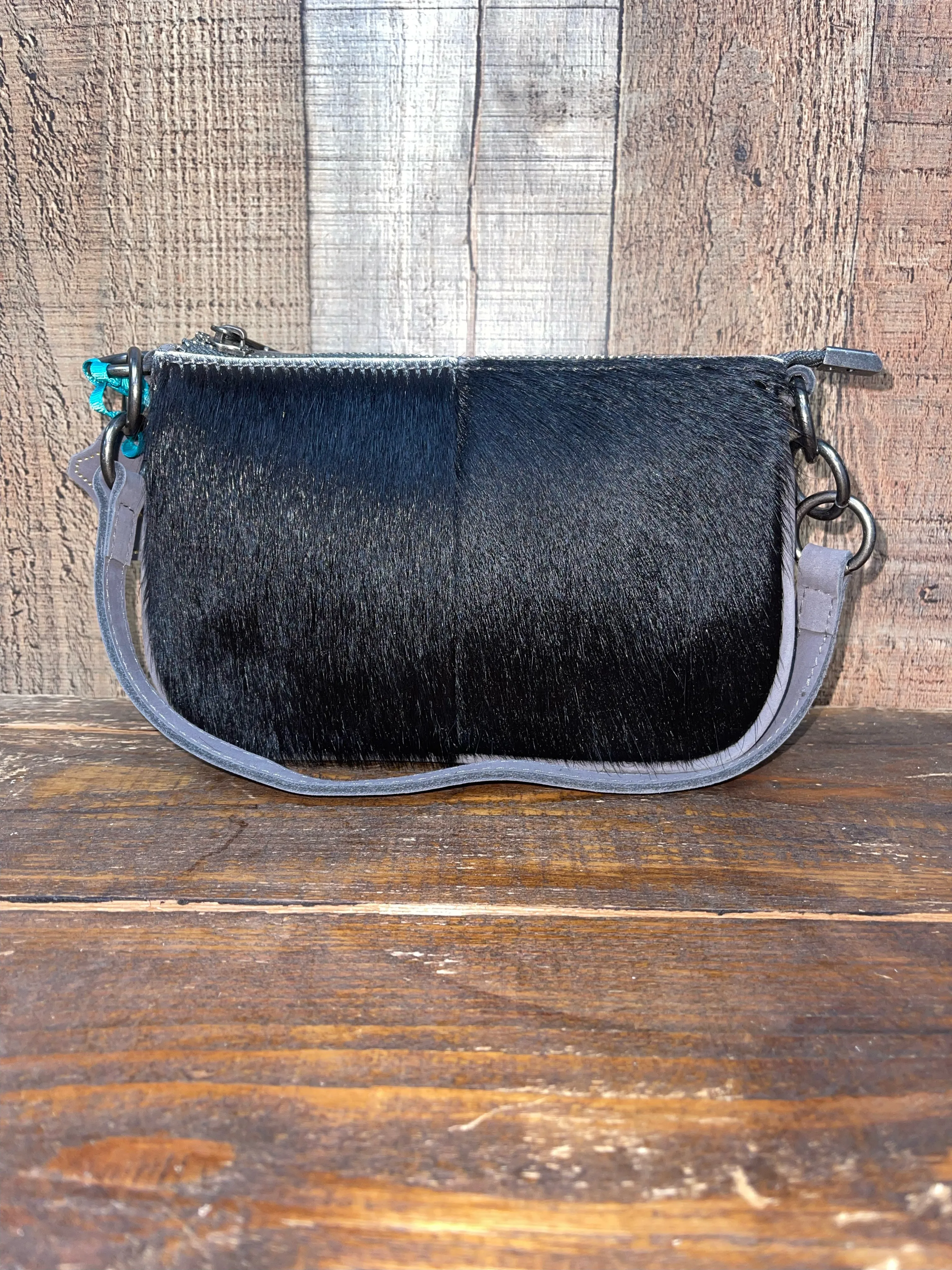 Montana West Genuine Leather Calf Hair Clutch/Crossbody - Grey