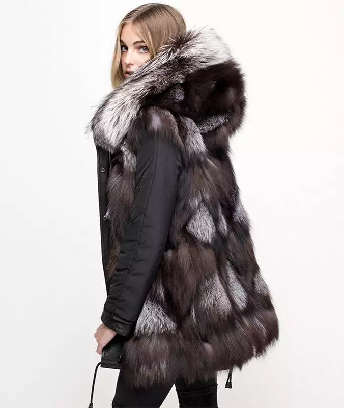 NICOLE BENISTI BELLEVILLE REVERSIBLE FUR LINED PARKA SILVER