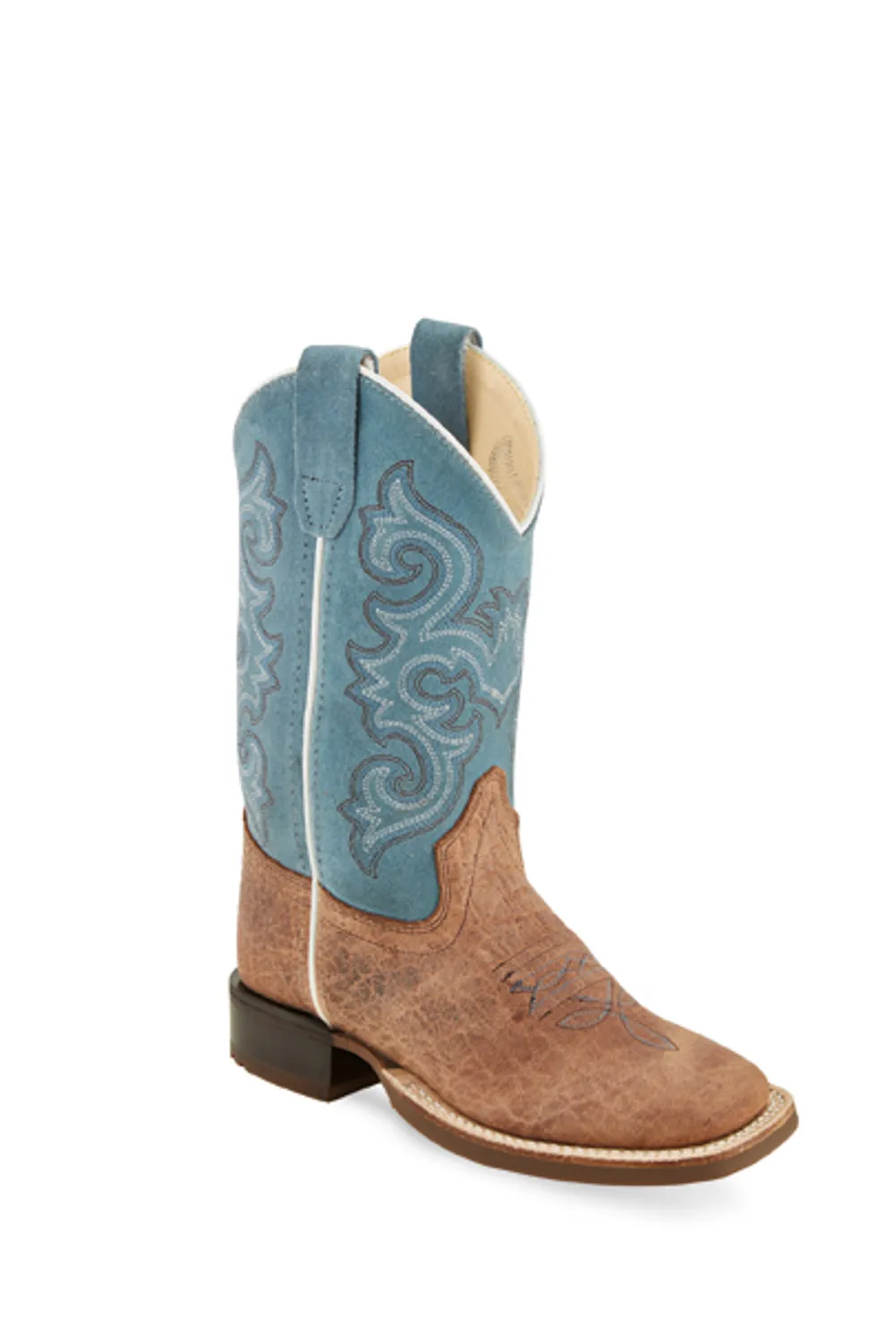 Old West Tan/Turquoise Youth Boys Leather Cowboy Boots 6.5D