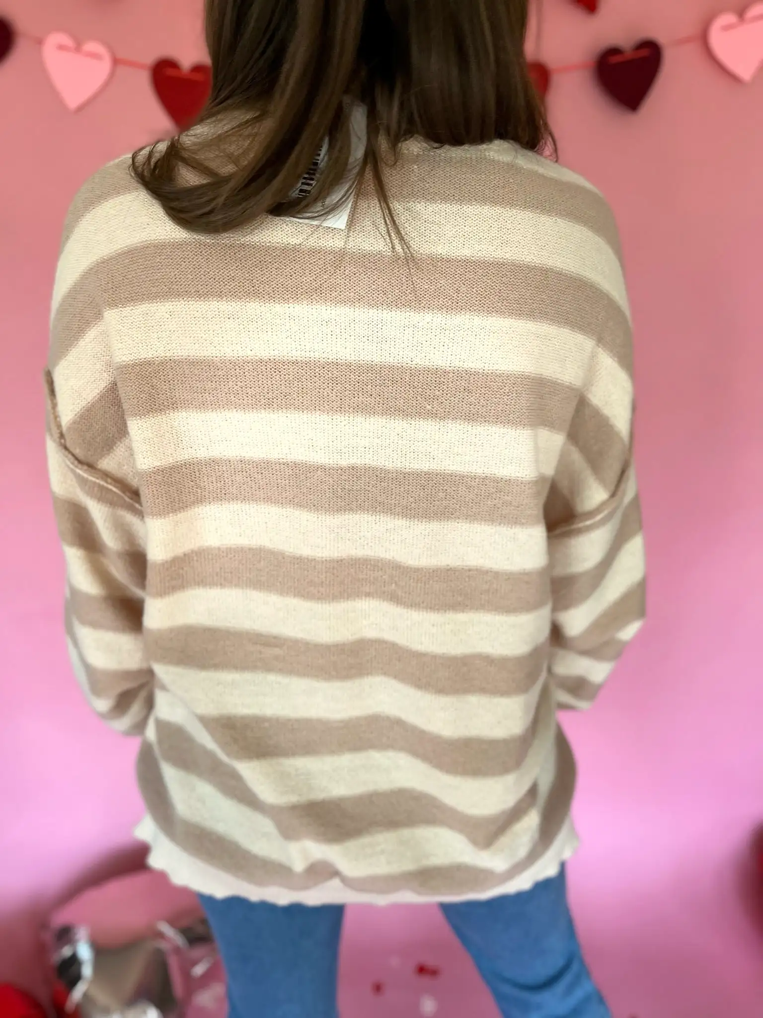 Oversized Striped Sweater - Natural/Taupe