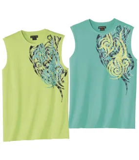 Pack of 2 Men's Summer Vests - Green Turquoise 