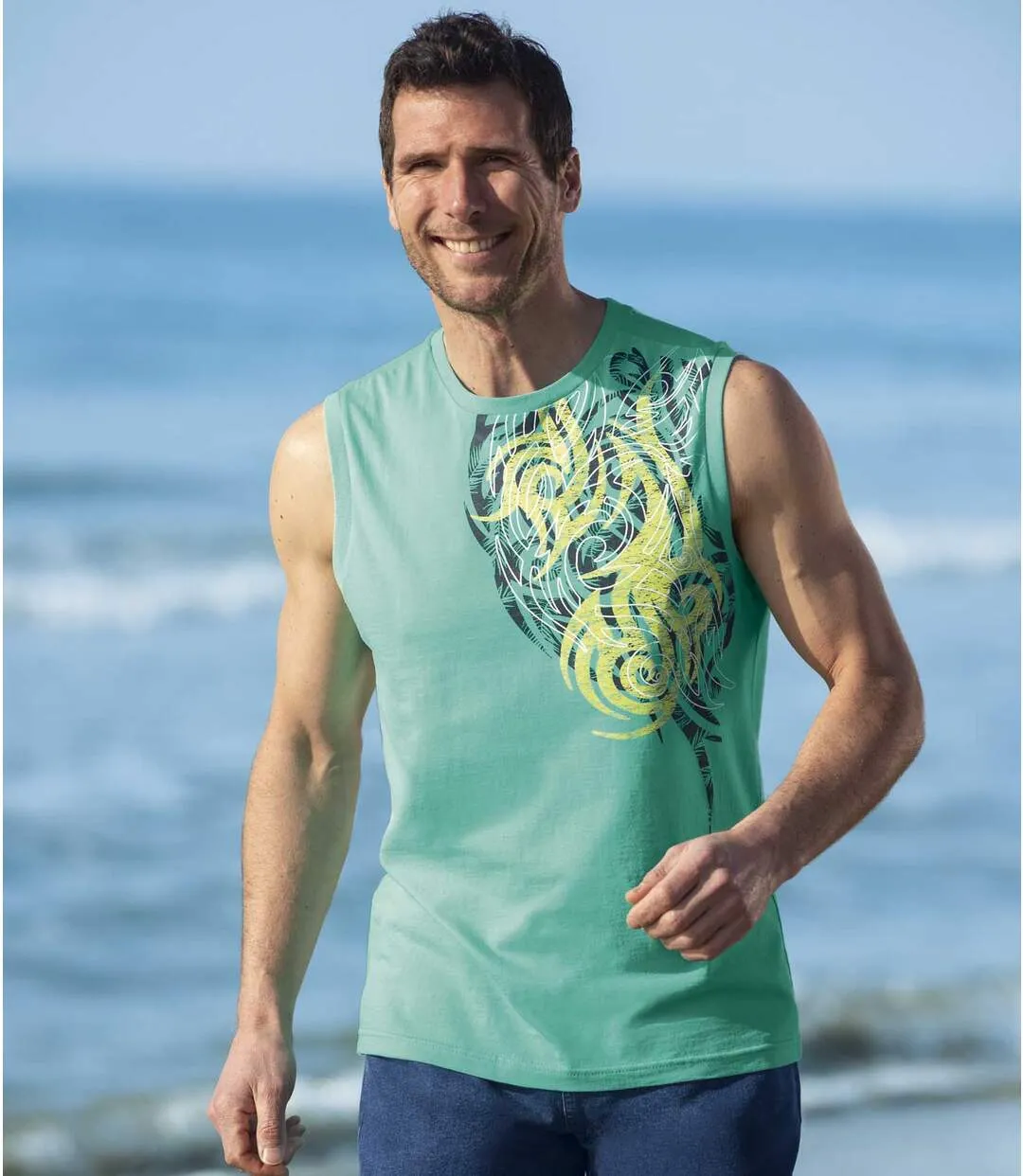 Pack of 2 Men's Summer Vests - Green Turquoise 