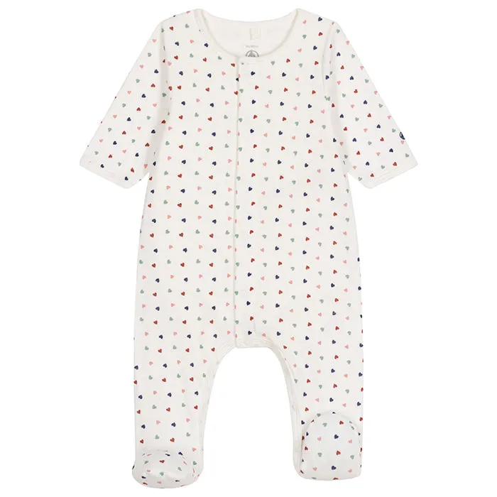 Petit Bateau Baby Bodyjama Pyjamas With Mini Heart Print Marshmallow Cream