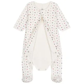 Petit Bateau Baby Bodyjama Pyjamas With Mini Heart Print Marshmallow Cream