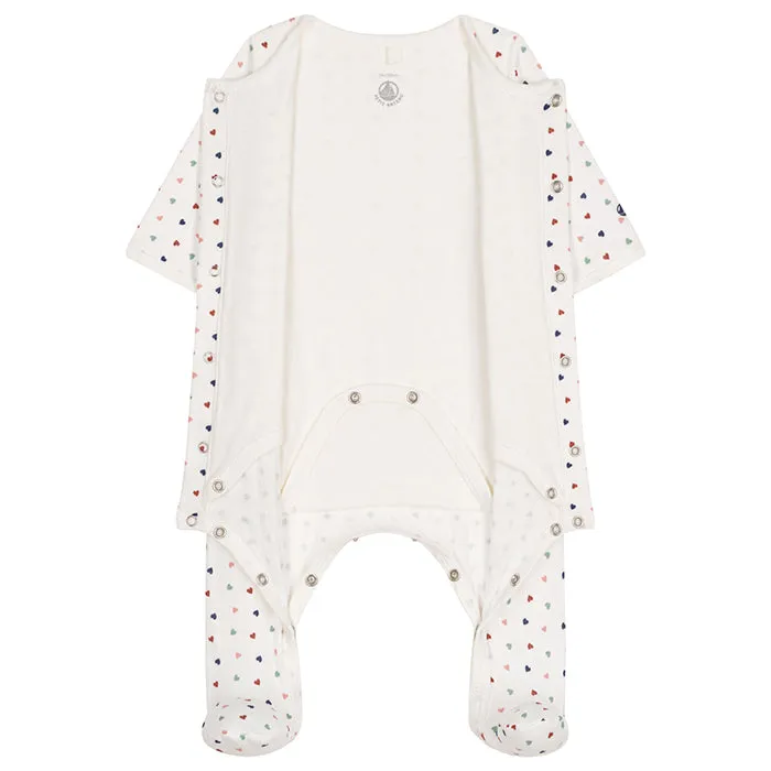 Petit Bateau Baby Bodyjama Pyjamas With Mini Heart Print Marshmallow Cream