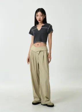 Pin-tuck Nylon Wide Leg Pants CU13