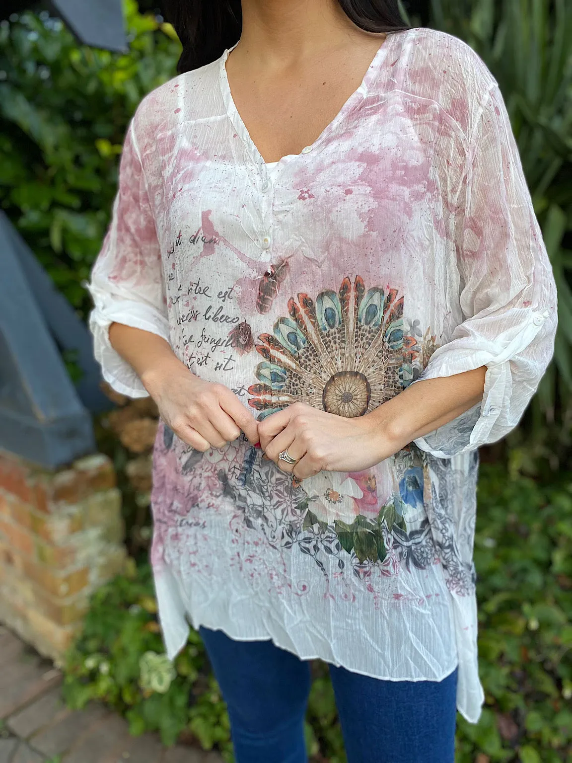 Pink Layered Feather Pattern Top Diane