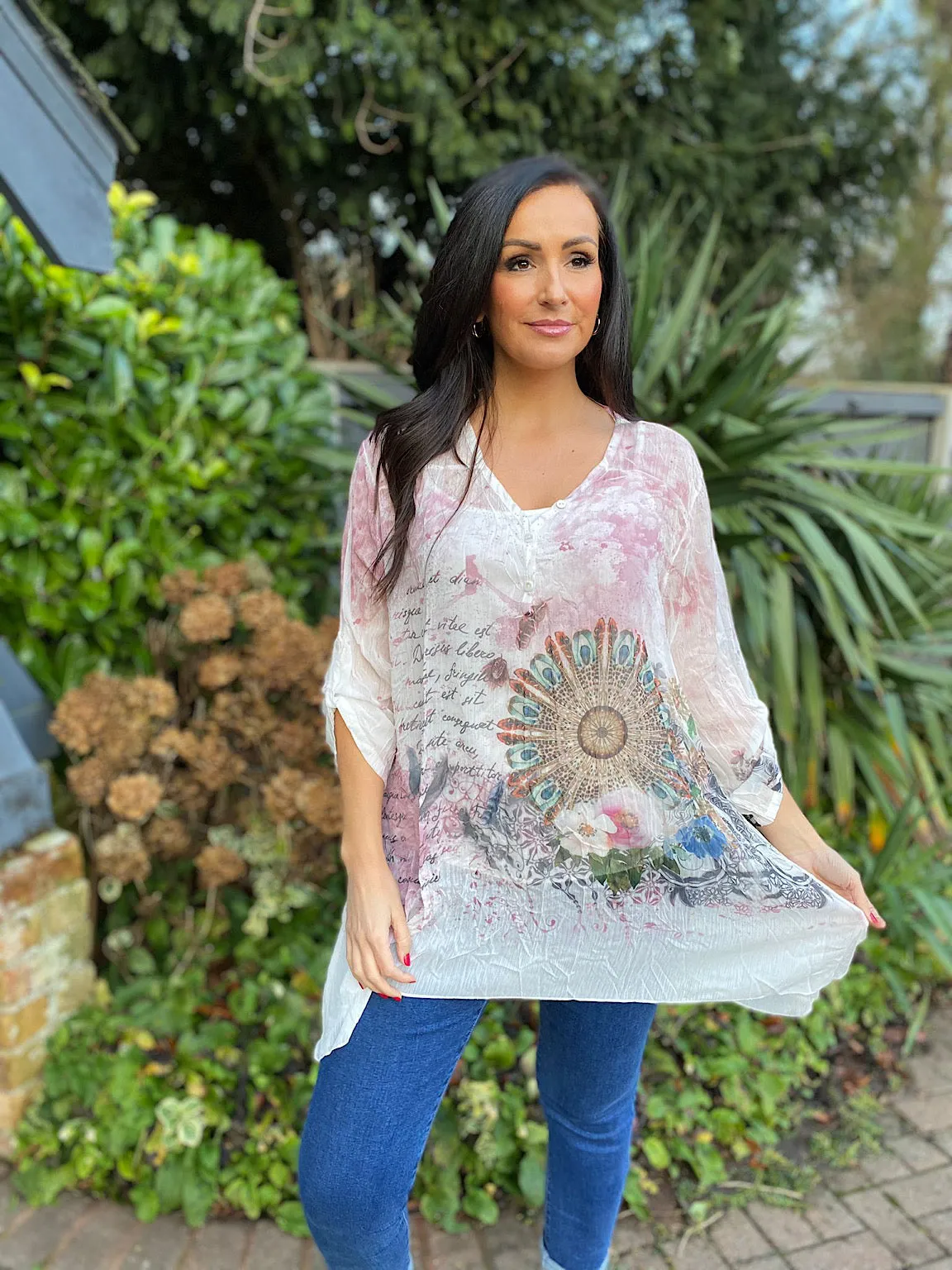 Pink Layered Feather Pattern Top Diane