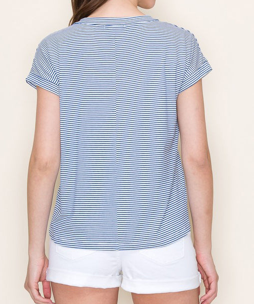 Pinstripe Top - Ivory/Royal