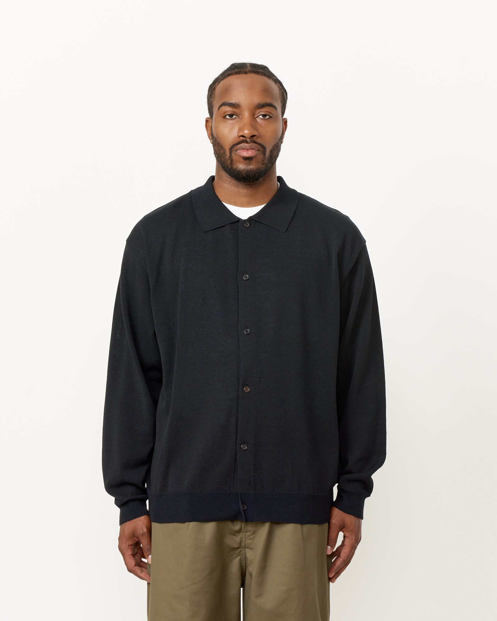 Polo Cardigan in Black Navy