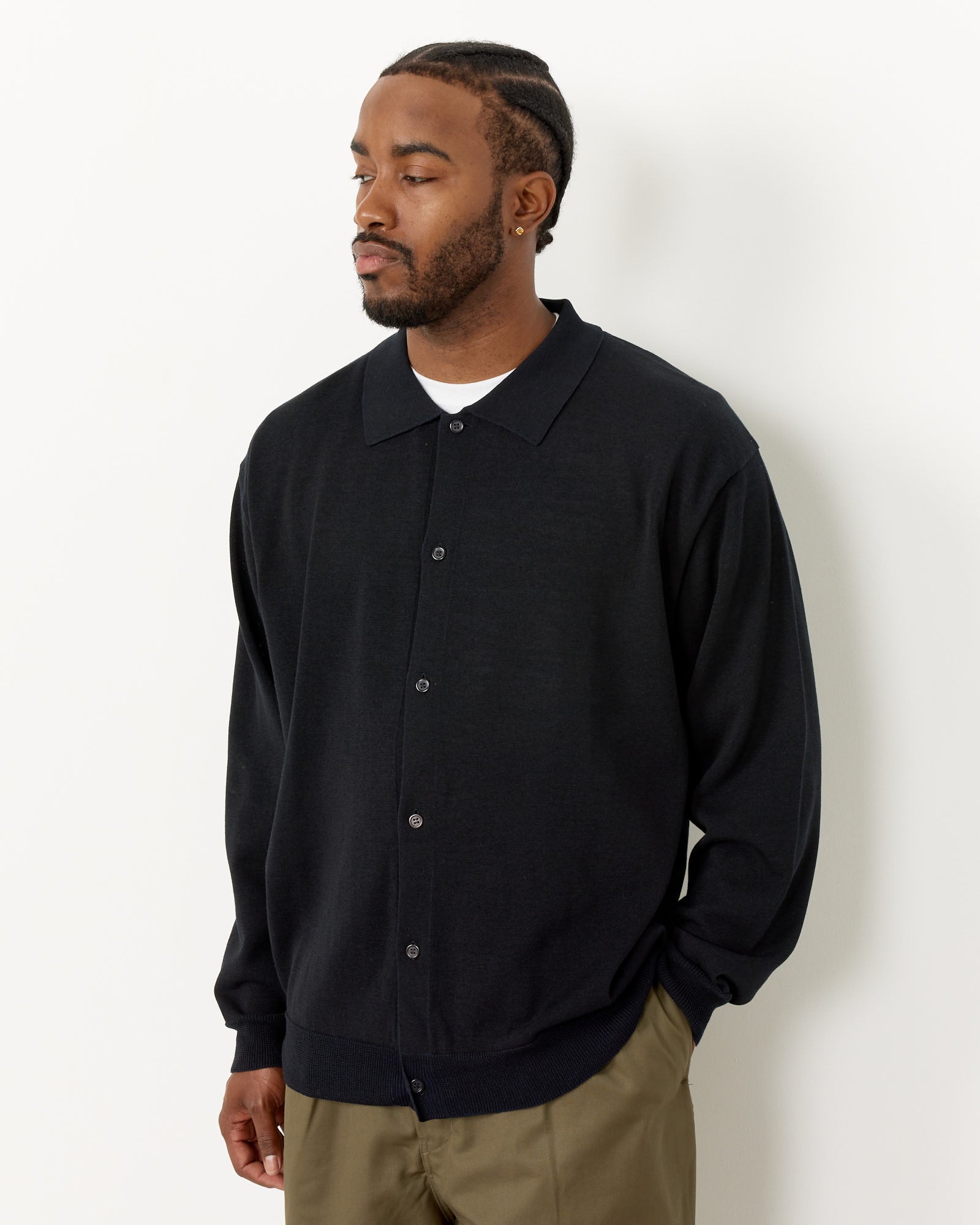 Polo Cardigan in Black Navy