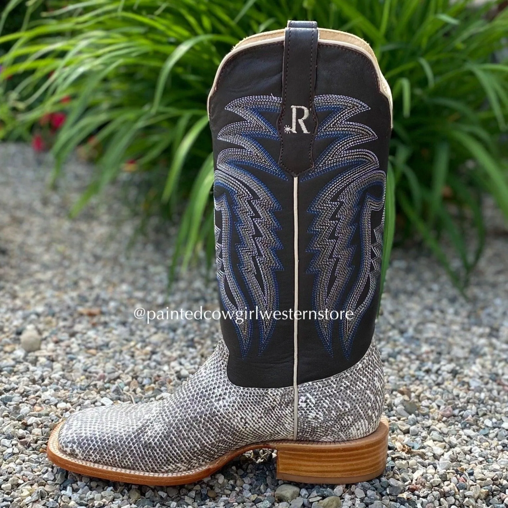 R. Watson Men's Natural Ring Lizard Square Toe Cowboy Boots RW7900