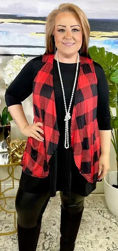 RED & BLACK  PLAID VEST