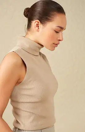 Sleeveless High Neckline Sweater